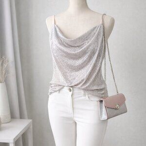 WHMB Silver Sequin Blush Ribbon Camisole Eevening Party Blouse Tank Size Small